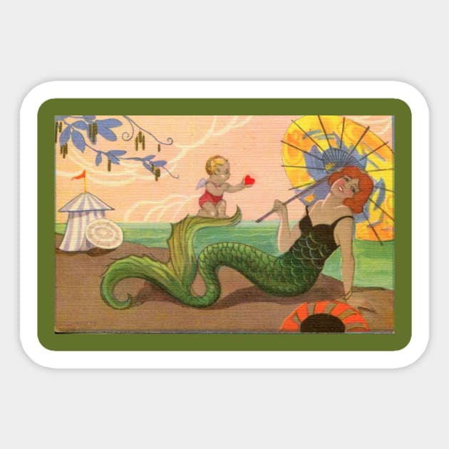 Vintage 1920s Mermaid Retro Art Sticker by AlondraHanley